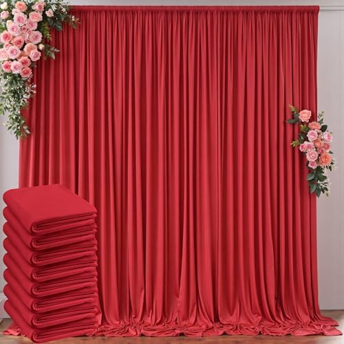 40ft x 10ft Wrinkle Free Red Backdrop Curtains for Parties, Polyester Photo Backdrop Drapes 8 Panels 5x10ft for Weddings Birthday Party Christmas Photography Background for Backdrop Stand by Outpain