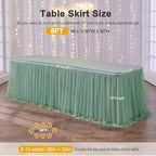 familus Sage Green Table Cloths 8 Foot Rectangle 2 Pack Stretch Ruffle Tulle Tablecloth Spandex Fitted Table Cover for 8 Foot Tulle Table Skirts for Party Wedding Table Cloths, Banquets - Image 4