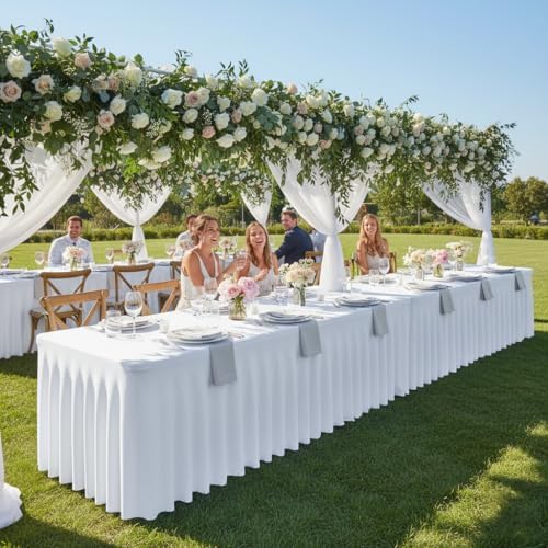 4 Pack White Spandex Table Covers 6ft Rectangle Ruffle Skirts for Party - Image 3