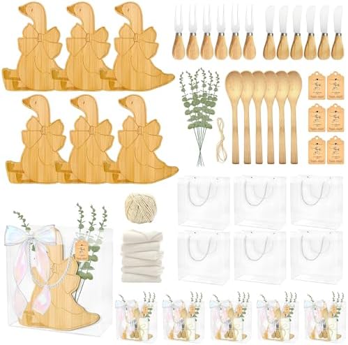 50 Pcs Wooden Goose Party Decoration Gifts Baby Shower Prizes for Game Winner 6 Sets Geese Cheese Board with Knives Forks Gift Bag One Silly Goose Party Favors for Guests Birthday Supplies by Easma