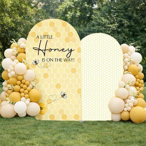 Set of 2 Arch Backdrop Cover A Little Honey is on The Way Baby Shower 2PCS Spandex Arch Stand Covers Bee Theme Birthday Party Decorations (6ft & 5ft,Yellow) - Image 4