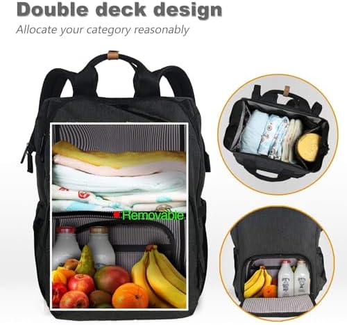 Hap Tim Diaper Bag Backpack,Large Capacity Travel Back Pack Maternity Baby Nappy Changing Bags, Double Compartments with Stroller Straps,Waterproof,Black (US7340-DG) - Image 4