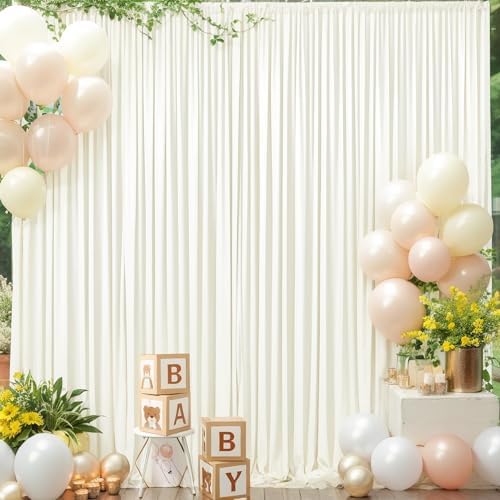 4 Panels Ivory Backdrop Curtain for Wedding Parties Wrinkle Free Ivory Photo Curtains Backdrop Drapes Fabric Decoration for Baby Shower Photoshoot 20ft(W) x 10ft(H) - Image 4