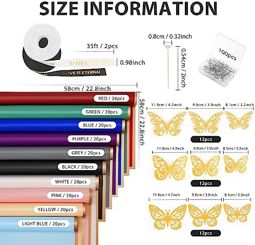 200 Sheet Flower Wrapping Paper-Waterproof Floral Bouquet Paper (10 Colors) - Image 2