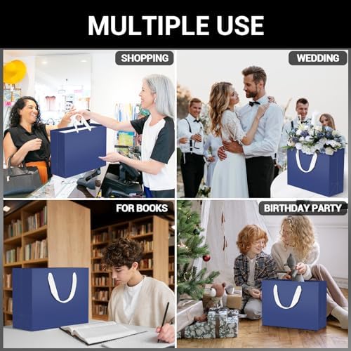 EUSOAR Blue Gift Bags - Bulk 50 Pack, 16x6x12 inches Heavy Duty Paper Shopping Bags with Handles for Business, Craft, Grocery, Boutique, Party Favor, Wedding - Image 4