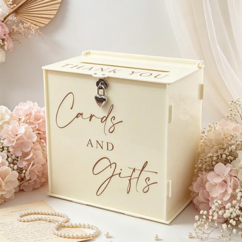 Acrylic Card Box with Lock & Slot, Warmy Cream Money Gift Card Box for Wedding Reception, Cash Envelope Box Ideal for Graduation Bridal Baby Shower Quinceanera & Baptism Party Supplies by SOFARKKTPARTYCARDBOX