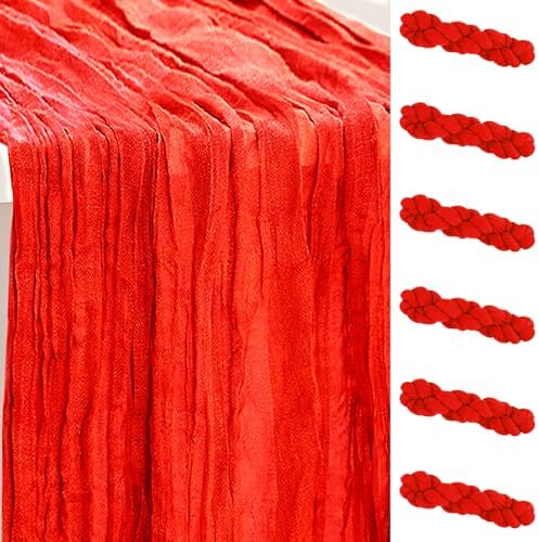 6 Pack Red Cheesecloth Table Runner 35x120 Inch 10Ft Rustic Gauze Cheese Cloth Table Runner Sheer Cheesecloth Table Runners for Wedding Party Bridal Shower Decoration by SuBleer
