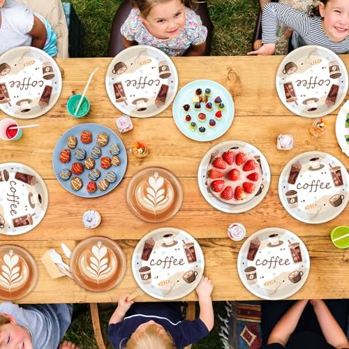 gisgfim 48 Pcs Coffee Party Plates Supplies Tableware Set Coffee Bean Birthday Party Decorations Latte Fun Cup Theme Baby Shower Table Supplies Favors Decors for 48 Guests (Pack of 3) - Image 6