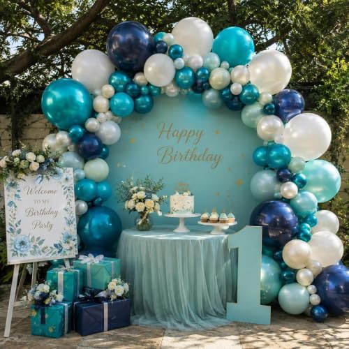Dark Blue Teal Balloon Arch Double Stuffed Navy Ocean Blue Turquoise Pearl White Sand Balloon Garland Kit for Birthday Baby Shower Under The Sea Wedding Anniversary Christmas New Year Party Decor by Luvianne