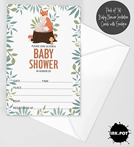 Pack of 30, Boy/Girl Baby Shower Party Collection, Baby Shower Invitation Cards, Fill in the Blank Invites WIth Envelopes, Fox Theme Party Supplies-a - Image 2