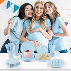 Kochorie 480 Pieces Light Blue Plastic Dinnerware Set Disposable Heavy Duty Plates Napkins Cups Silverware Dessert Dinner Plates for Birthday Wedding Baby Shower Party Supplies, Serves 60 Guests - Image 6