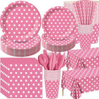 Funnymoom 452 Pcs Pink Polka Dot Party Supplies for 50, Pink and White Polka Dot Paper Plates Napkins Cups Tablecloth Cutlery Straws for Mouse Birthday Carnival Family Picnic Barbecue Party Decoration by Funnymoom