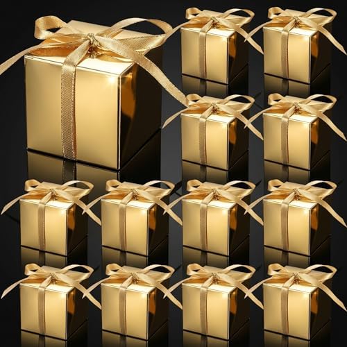 Glenmal 200 Pcs Small Gift Boxes 3x3x3 Inches Gold with Ribbons Kraft by Glenmal