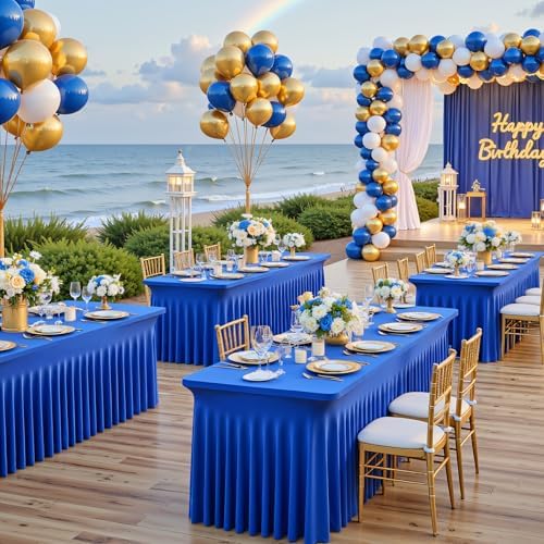 Suppromo 6ft Royal Blue Spandex Table Cloths for Rectangle Tables Wrinkle Free Rectangle Tablecloths, Stretch Fitted Table Cover with Skirt for Birthday Party Wedding Banquet Baby Shower Buffet Event - Image 3