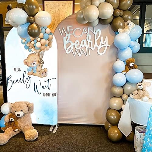 Teddy Bear Arch Backdrop 2.5x6ft We Can Bearly Wait to Meet You Arched Wall Covers Stretchy Background for Party Decorations Blue Baby Shower Decor Props NO-77 - Image 5