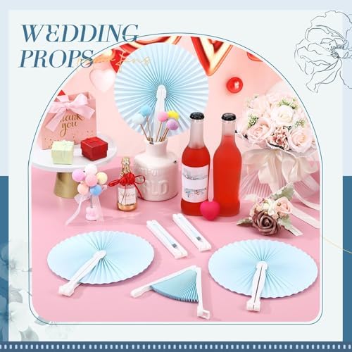 Roowest 60 Pcs Folding Hand Fans Wedding Paper Fan Bulk Decorative Handheld Fan with Handles Party Favor Guest Gift for Wedding Bridal Dancing Ceremony Reception Shower DIY Party Supplies (Baby Blue) - Image 4
