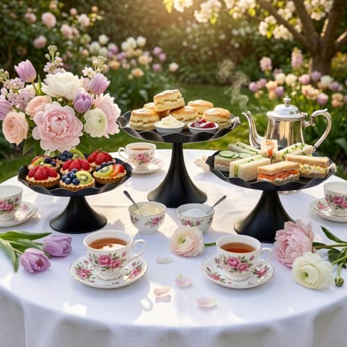 3 Pcs Black Metal Cupcake Stand Scalloped Edge Dessert Display Tray by CBBZJY