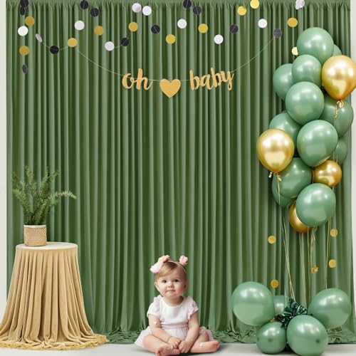 10x10 Valley Green Backdrop Curtain for Parties Wrinkle Free Dark Green Photo Curtains Backdrop Drapes Fabric Decoration for Baby Shower Birthday Party Photography 5ft x 10ft,2 Panels - Image 6