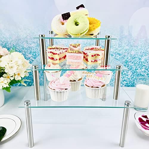 3 Pack Tempered Glass Cake Stands Set, 8 10 13 Inch Square Dessert Display - Image 2