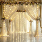 20×12ft Champagne Tulle Backdrop Curtain with Lights String for Parites Sheer Fabric Backdrop Curtains for Wedding Baby Shower Birthday Party Backdrop Drapes Photo Shoot Background 4 Panels 5ft×12ft - Image 3