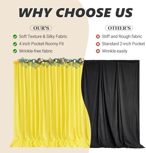 40ft x 10ft Yellow Backdrop Curtain Drapes, Wrinkle-Free Sheer Chiffon Fabric Photo Backgroud Panels for Wedding Arch Party Ceremony Stage Photography Decoration - Image 7