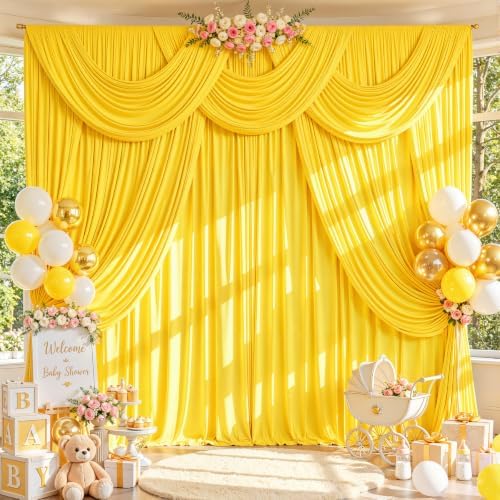 10ft x 10ft Yellow Backdrop Curtains, 2 Panels Yellow Drapes for Backdrop by LittleFunny