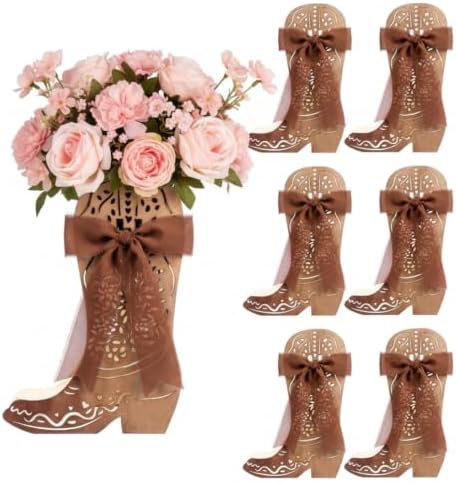 Cinnvoice 6 Pcs Brown Western Cowboy Boot Centerpieces with Riibon by QinYee