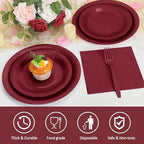 Burgundy Plates and Napkins Party Supplies, Include 9’’Disposable Burgundy Paper Plate, 7’’Dessert Plates and Cups and Napkins Forks Set for Birthday, Anniversaries, Wedding, Serves 25 - Image 3