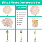 JOLLY PARTY Pink and Gold Paper Plates 350 PCS Disposable Dinnerware Set - Image 2