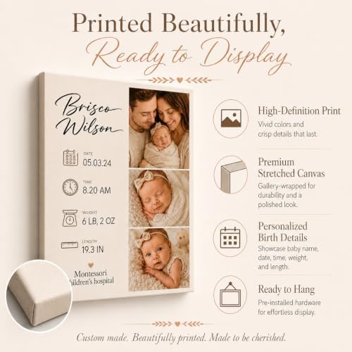 TWING Custom Baby Birth Details Photo Canvas Print Wall Decor, 16 x 20 in - Image 5
