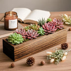Dandat 5 Set Wood Rectangle Boxes 12x4 Inch Rustic Planter with Liner - Image 6