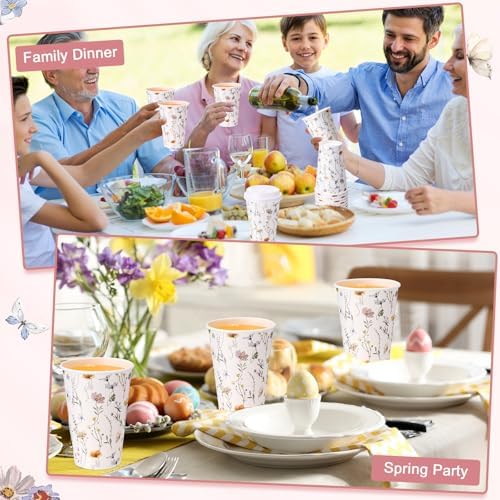 Funnymoom 100 Pieces Wildflower Disposable Paper Cups with 120 Lids 12oz Coffee Wildflower Coffee Cups for Spring Floral Themed Birthday Bridal Wedding Tea Party Baby Shower - Image 5