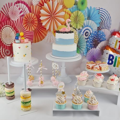 Set of 8 White Cake Stands Donut Holder Metal Dessert Display Risers - Image 5