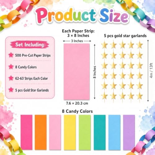 Chunky Colorful Paper Chain Garland Strips 500 Sheets 3 x 8 Inch - Image 3