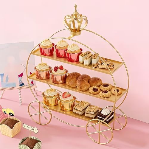 3-Tier Gold Cupcake Stand for Weddings & Parties – Tiered Serving Tray Crown Dessert Table Display Stand Holder for Birthday Party Afternoon Tea Table Decoration(Gold) - Image 4