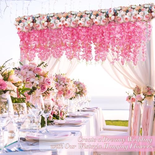 40 Pack Pink Wisteria Hanging Flowers, Fake Hanging Flowers for Decoration, Artificial Hanging Flowers,Vines for Bedroom,Flower Garland for Home,Party,Garden, Wall,Wedding Decoration(3.6 Ft/Pcs) - Image 6
