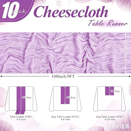 24 Pack Lilac Cheesecloth Table Runner 17"x108" Boho Gauze Fabric Table Runner Vintage Rustic Sheer Runners for Wedding Party Bridal Baby Shower Table Decorations - Image 2