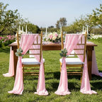 QueenDream Pink Chair Sashes Wedding: 36 Pieces Long Sheer Wedding Aisle Chair Decorations Tulle Chairs Covers with Artificial Eucalyptus - Image 2