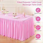 Wish Care Pink Polyester Table Clothes for 8 Foot Rectangle Tables, Wrinkle Free Fitted Table Cover with Pleated Ruffle Table Skirt for Birthday Party Wedding Trade Show Event Display - Image 4