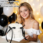 JarThenaAMCS 6 Inch White Fake Cake with Black Bows Round Artificial Fake Birthday Cake Coquette Dessert Decor for Wedding Party Display Photo Props Supplies - Image 6