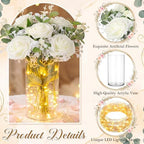 Domensi Set of 6 LED Lighted Floral Table Centerpieces, Faux Roses, Eucalyptus & Baby's Breath in Acrylic Vase, Glowing Rustic Wedding Decor for Bridal Shower, Party & Dining Table(White) - Image 3