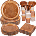 durony 350 Pieces Wood Grain Slice Party Tableware Set by durony