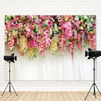 15x8ft Pink Floral Backdrop White Curtain Wedding Reception Photography Background Colorful Flowers Anniversary Bridal Shower Decorations Birthday Party Baby Shower Portrait Photo Booth Prop - Image 4