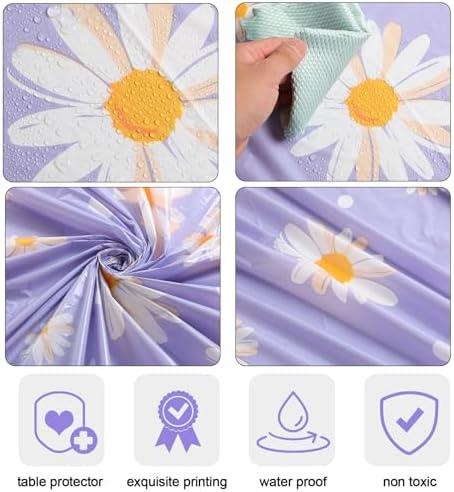 Oudain 12 Pcs 84 Inch Daisy Tablecloth Round Disposable Plastic Boho Flower - Image 3
