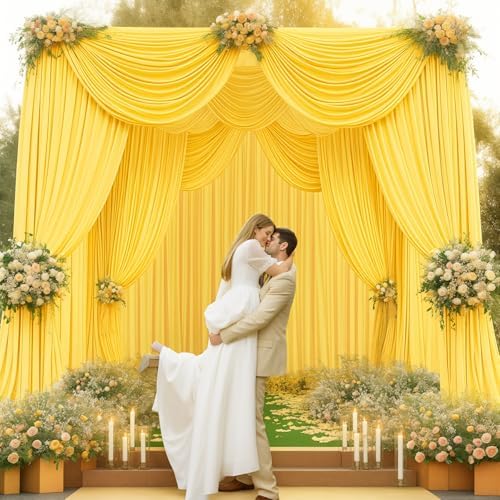 24x10FT Yellow Backdrop Curtains for Wedding Parties, Wrinkle Free Polyester Photography Backdrop Drapes for Wedding Baby Shower Birthday Parties Stage Background Stand Decorations 4x10ft,6 Panels - Image 5