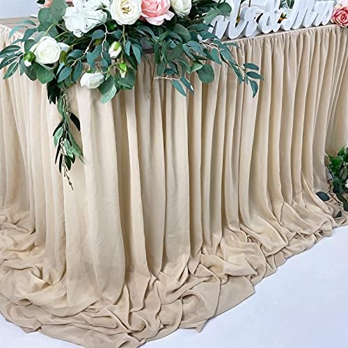 Pooling and Floating Chiffon Table Skirt with extra length, 6FT 9FT 14FT Sheer Tablecloth, Baby Shower, Birthdays Party, Main Cake Table Decoration, Wdding Table Skirt (Nude/Sand, 9FT) - Image 5
