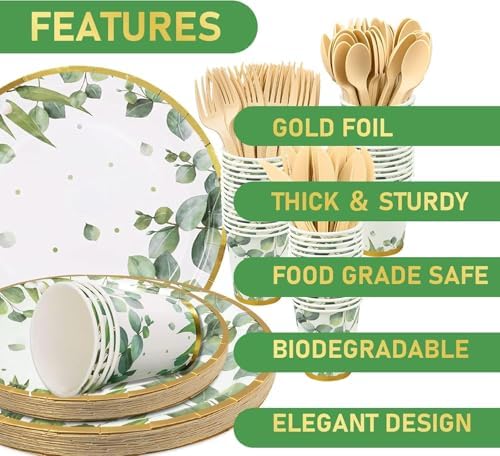 350 Pcs Sage Green Party Plates and Cups Sets,Disposable Paper Dinnerware - Image 4