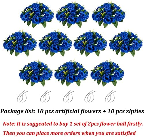 BLOSMON Royal Blue Flowers for Decoration: 10 Pcs Fake Roses Kissing Balls for Wedding Table Centerpieces - Artificial Floral Arrangements Home Baby Shower Birthday Party DIY Decor - Image 6