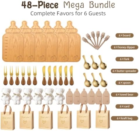 Baby Bottle Shaped Acacia Wood Cheese Board Gift Set - Premium Baby Shower Prizes for Game Winners, Gender Reveal & Bridal Shower Party Favors for Guests Acacia Wood 6 Sets - Image 3