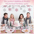 Pickmesh 400 Pcs Pink Winter Onederland Birthday Plates Cups and Napkins - Image 5